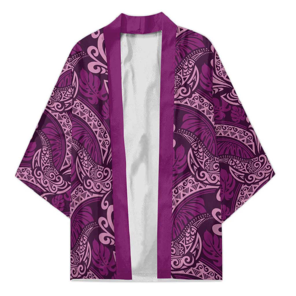 Royal Purple Monstera Kimono Polynesian Tribal Pattern - Polynesian Pride