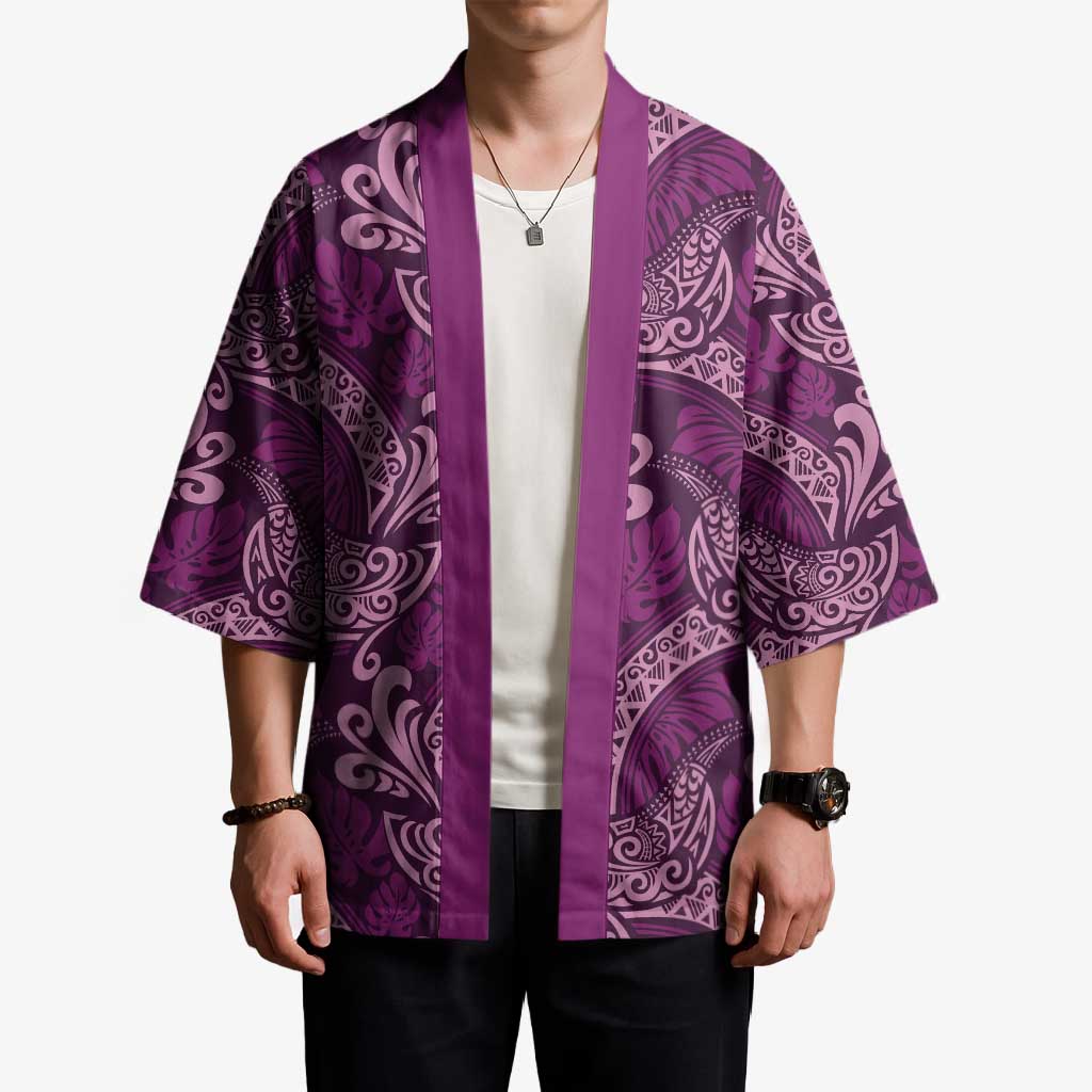 Royal Purple Monstera Kimono Polynesian Tribal Pattern - Polynesian Pride
