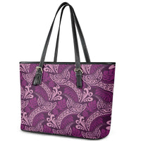 Royal Purple Monstera Leather Tote Bag Polynesian Tribal Pattern - Polynesian Pride