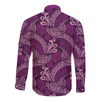 Royal Purple Monstera Long Sleeve Button Shirt Polynesian Tribal Pattern - Polynesian Pride