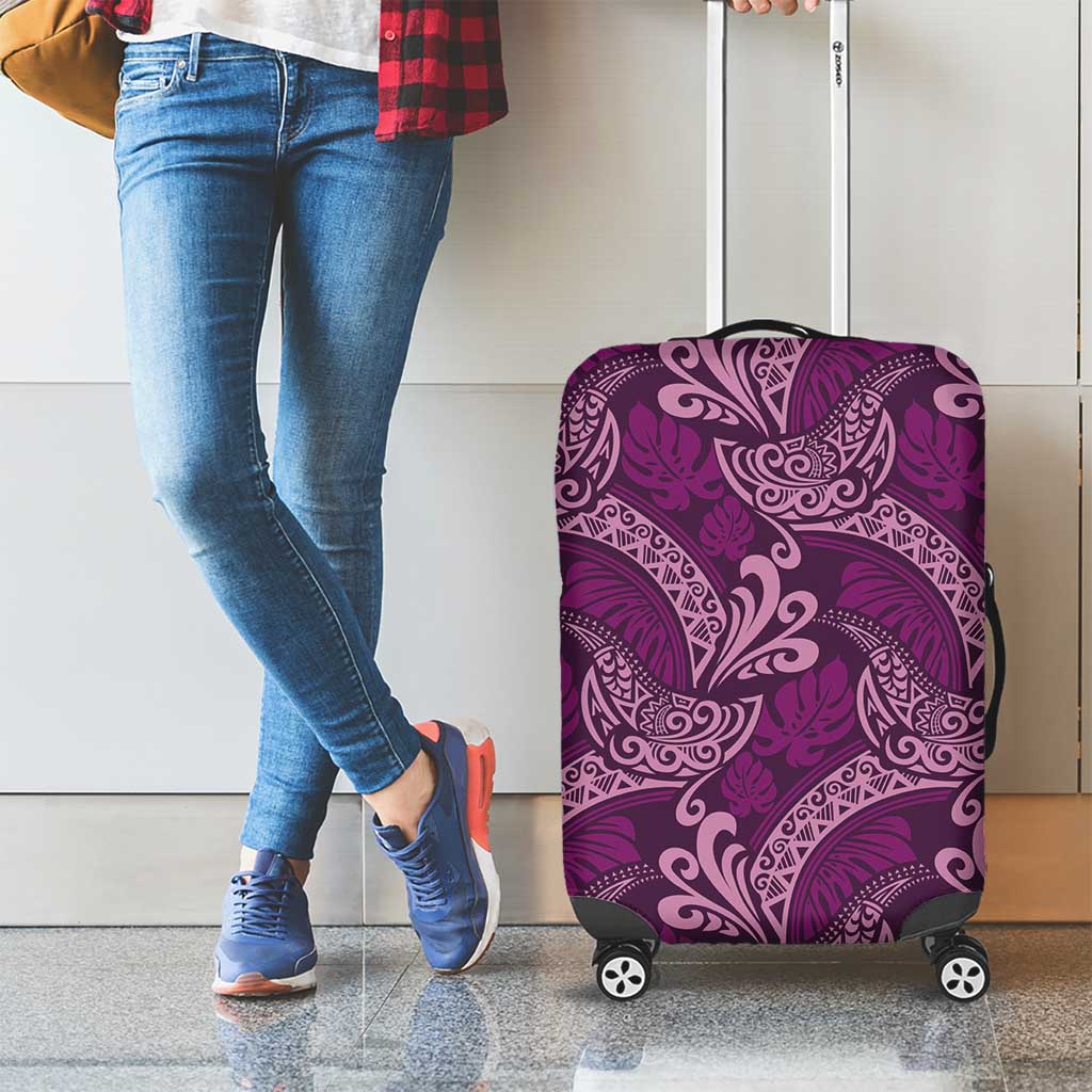 Royal Purple Monstera Luggage Cover Polynesian Tribal Pattern - Polynesian Pride
