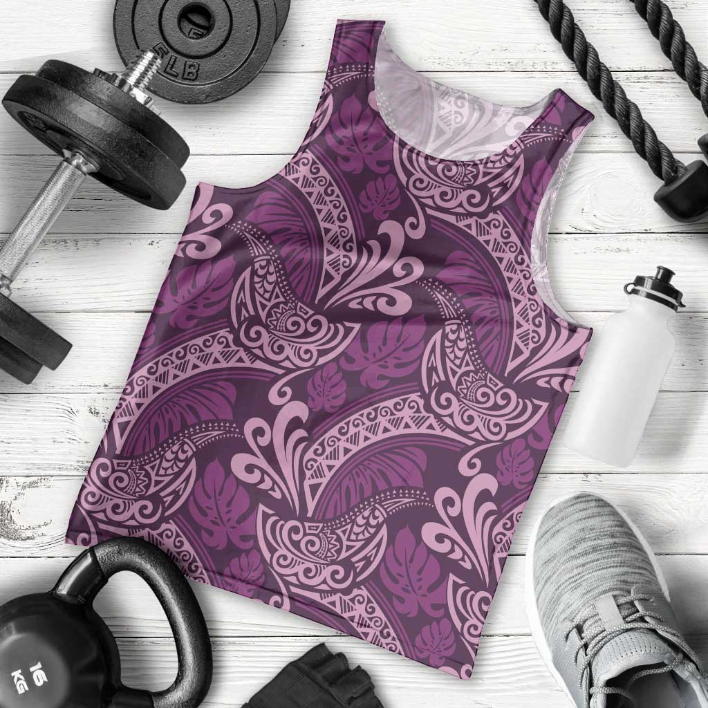Royal Purple Monstera Men Tank Top Polynesian Tribal Pattern - Polynesian Pride