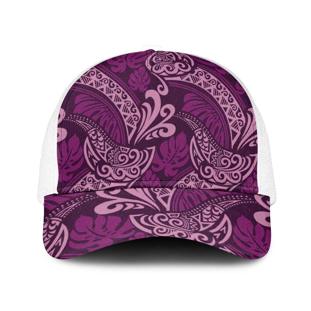Royal Purple Monstera Mesh Trucker Cap Polynesian Tribal Pattern - Polynesian Pride
