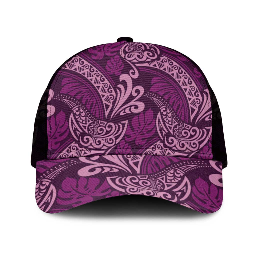 Royal Purple Monstera Mesh Trucker Cap Polynesian Tribal Pattern - Polynesian Pride