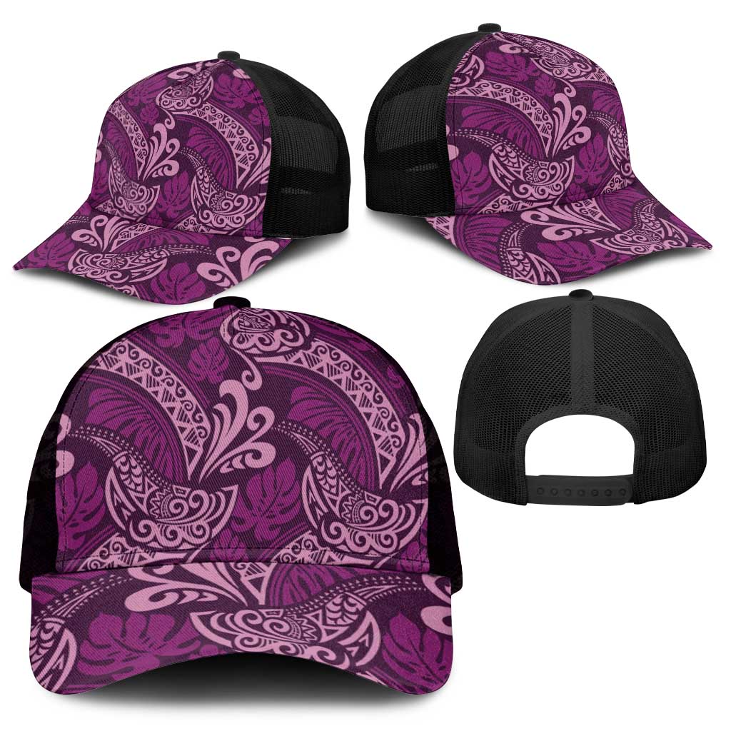 Royal Purple Monstera Mesh Trucker Cap Polynesian Tribal Pattern - Polynesian Pride