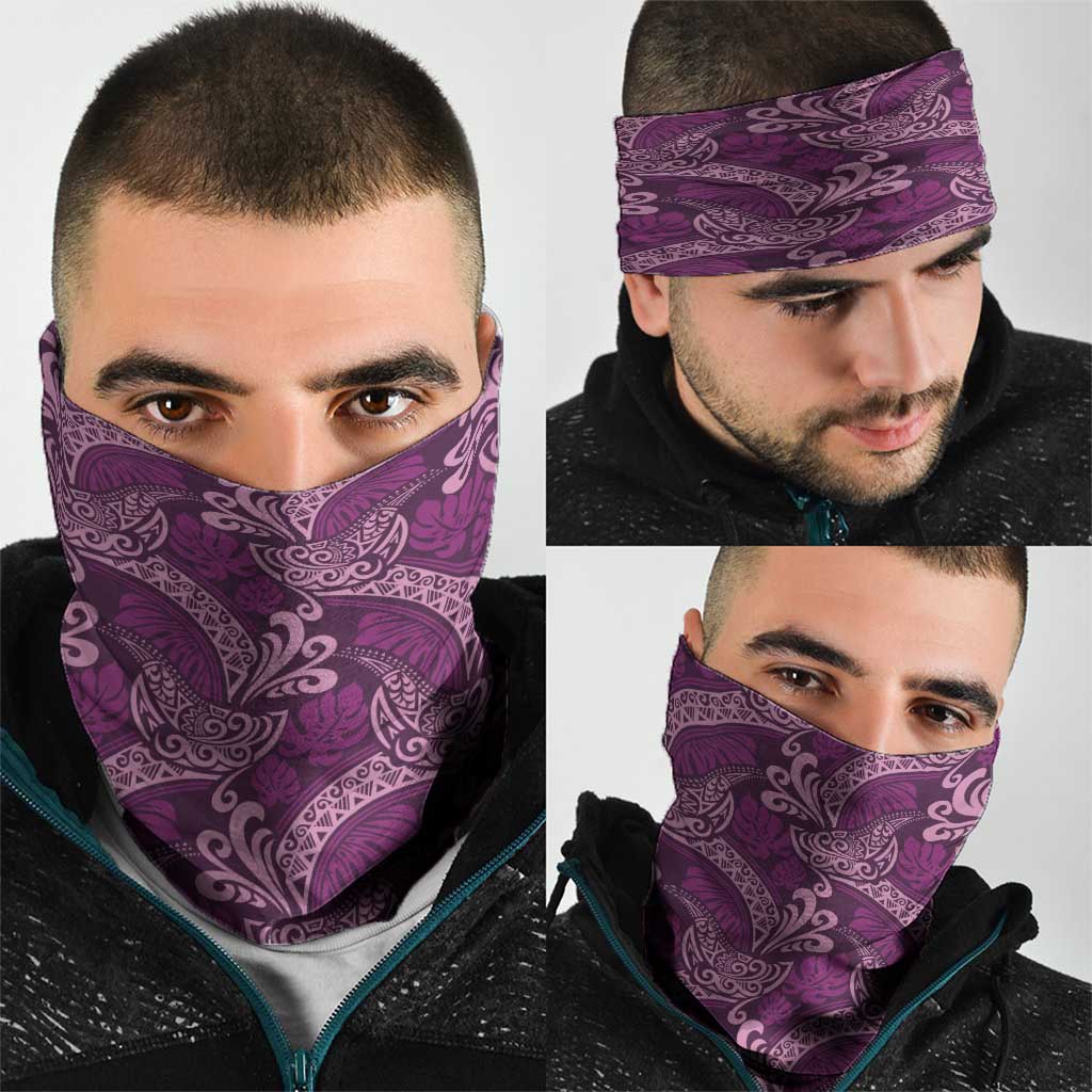Royal Purple Monstera Neck Gaiter Polynesian Tribal Pattern - Polynesian Pride