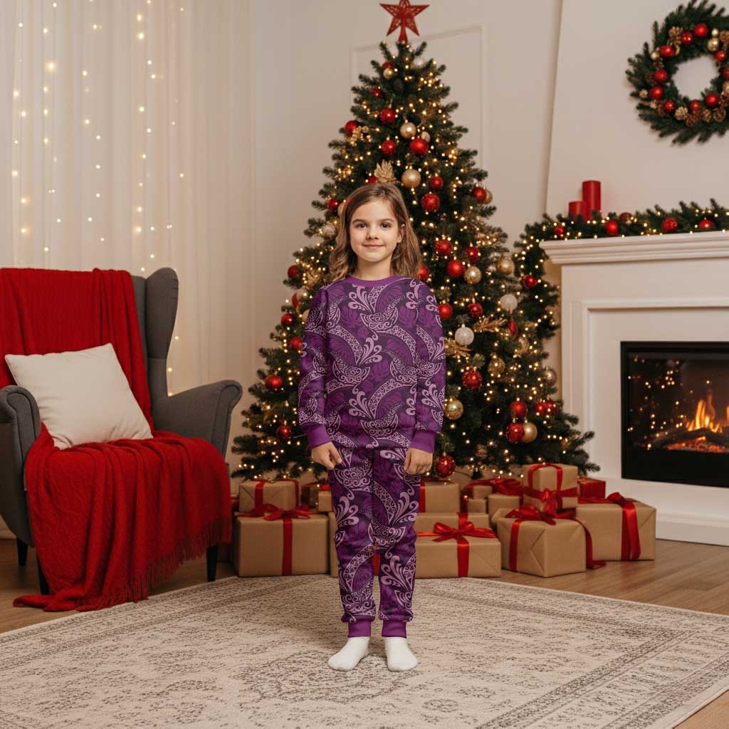 Royal Purple Monstera Christmas Pajama Set Polynesian Tribal Pattern - Polynesian Pride