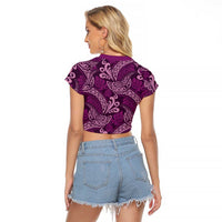 Royal Purple Monstera Raglan Cropped T Shirt Polynesian Tribal Pattern - Polynesian Pride