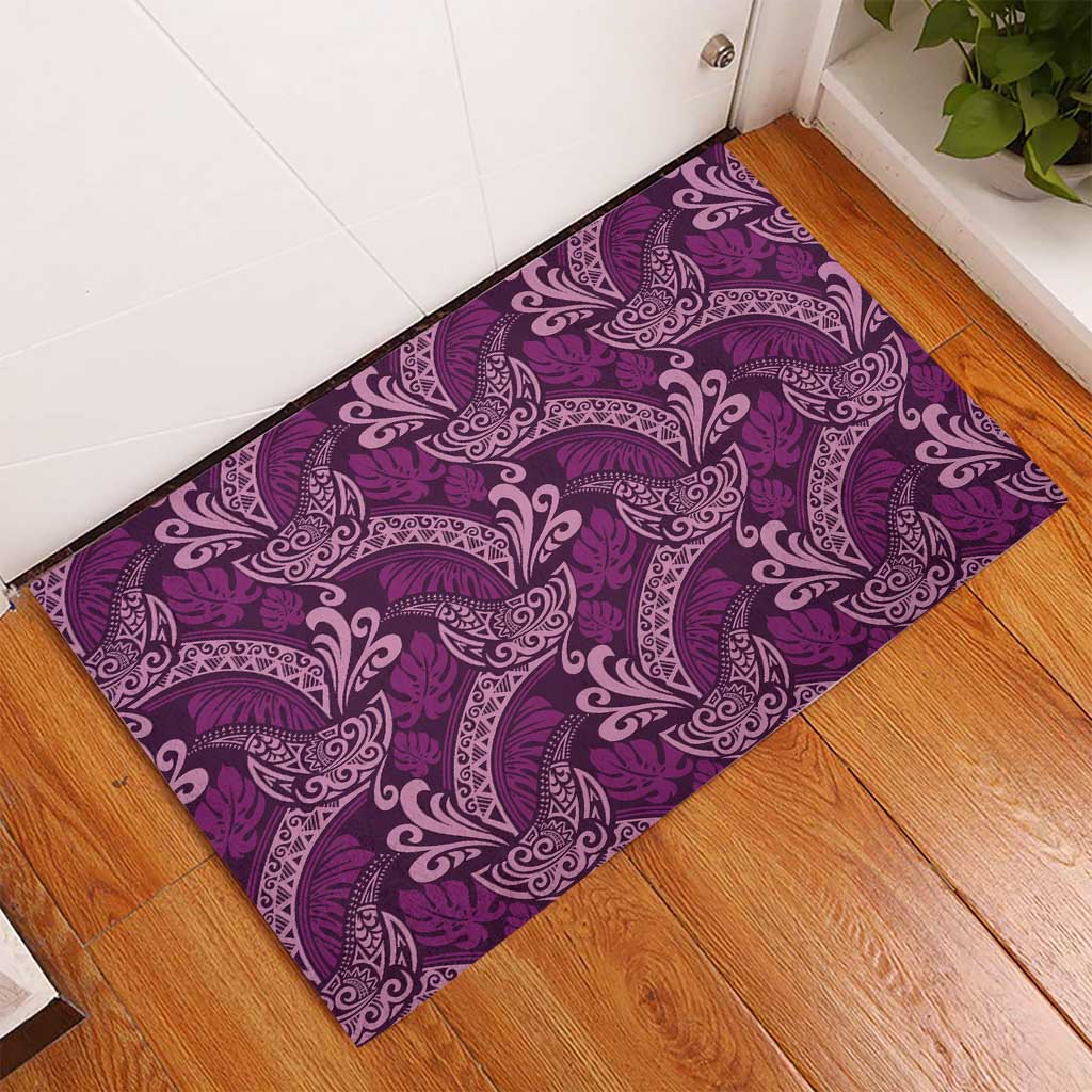 Royal Purple Monstera Rubber Doormat Polynesian Tribal Pattern - Polynesian Pride
