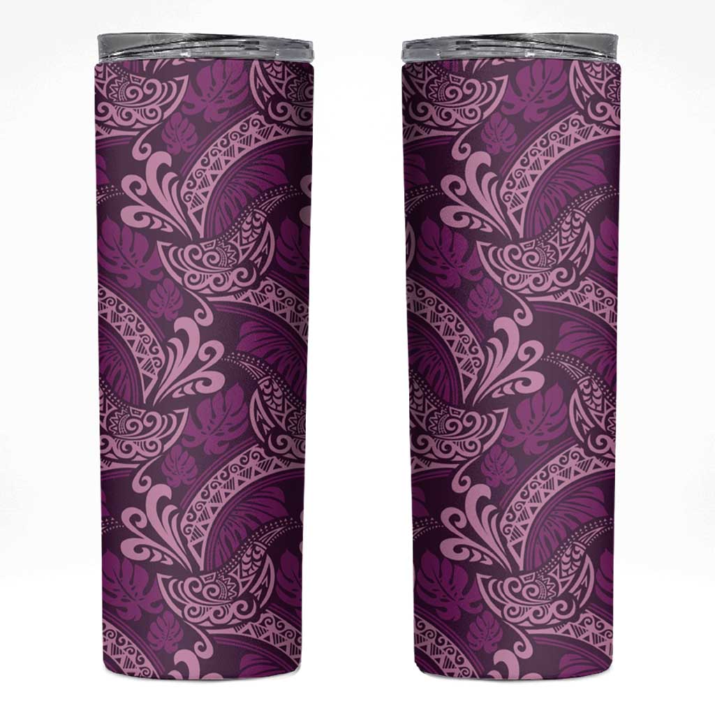 Royal Purple Monstera Skinny Tumbler Polynesian Tribal Pattern - Polynesian Pride