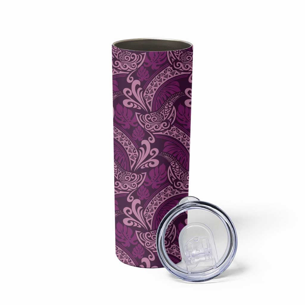 Royal Purple Monstera Skinny Tumbler Polynesian Tribal Pattern - Polynesian Pride