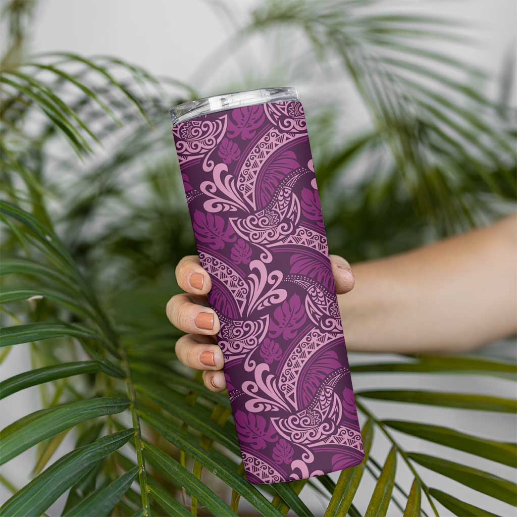 Royal Purple Monstera Skinny Tumbler Polynesian Tribal Pattern - Polynesian Pride
