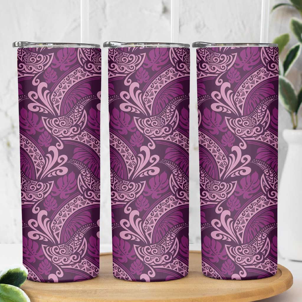 Royal Purple Monstera Skinny Tumbler Polynesian Tribal Pattern - Polynesian Pride