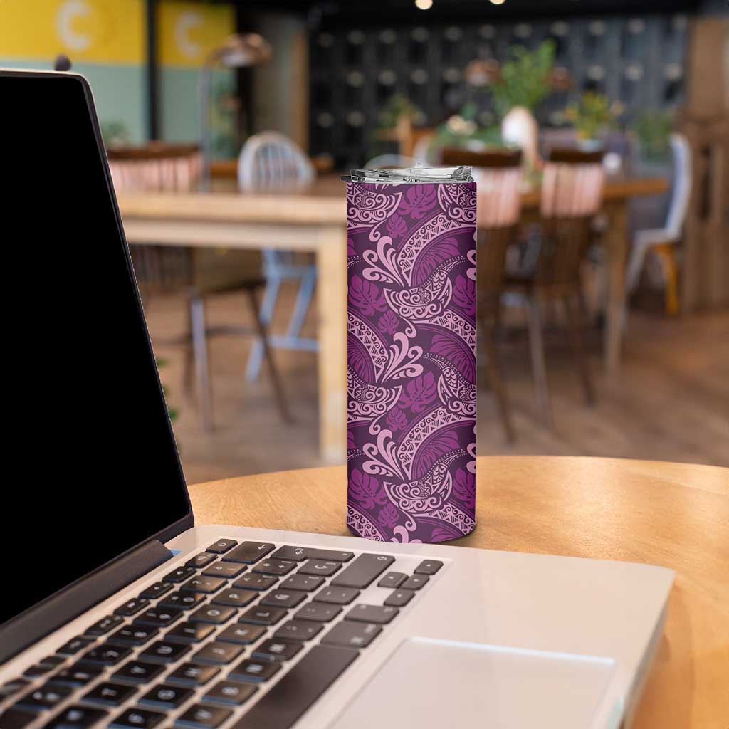 Royal Purple Monstera Skinny Tumbler Polynesian Tribal Pattern - Polynesian Pride