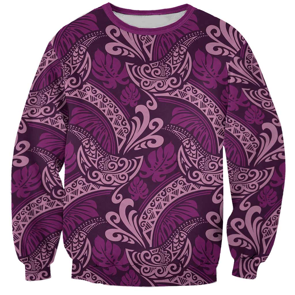 Royal Purple Monstera Sweatshirt Polynesian Tribal Pattern - Polynesian Pride