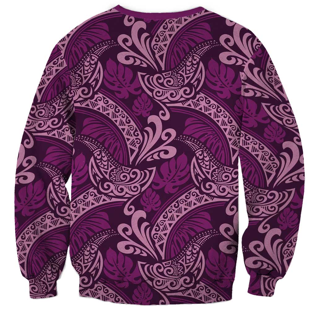 Royal Purple Monstera Sweatshirt Polynesian Tribal Pattern - Polynesian Pride