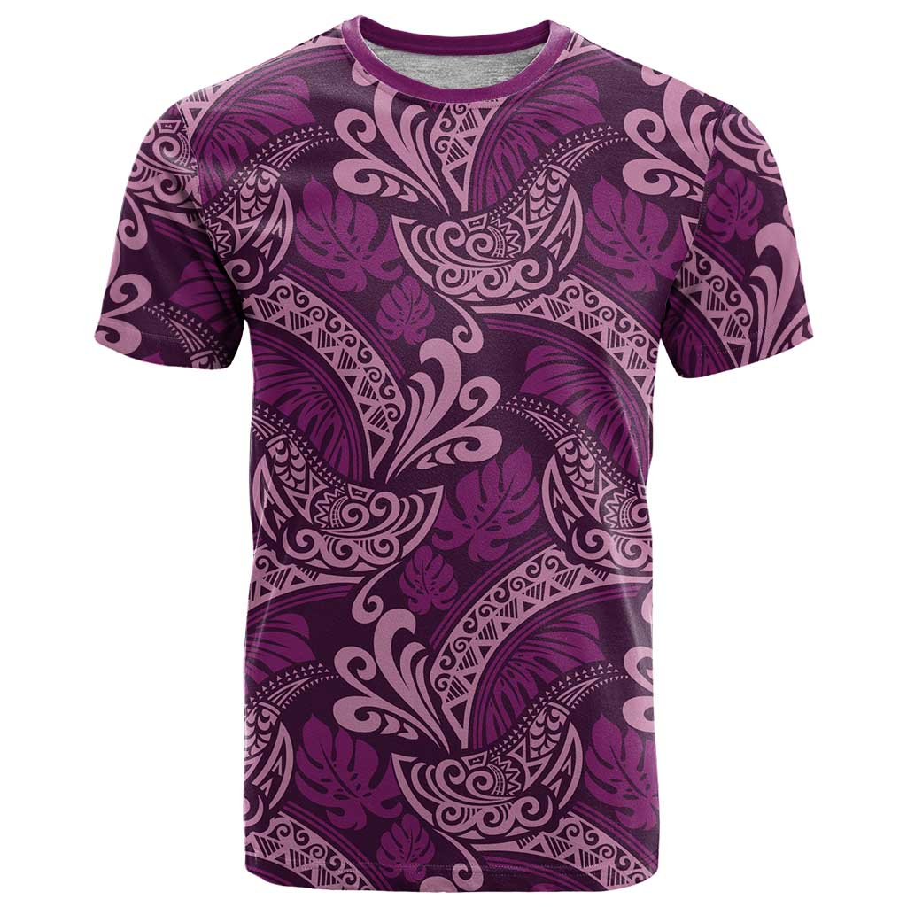 Royal Purple Monstera T Shirt Polynesian Tribal Pattern - Polynesian Pride
