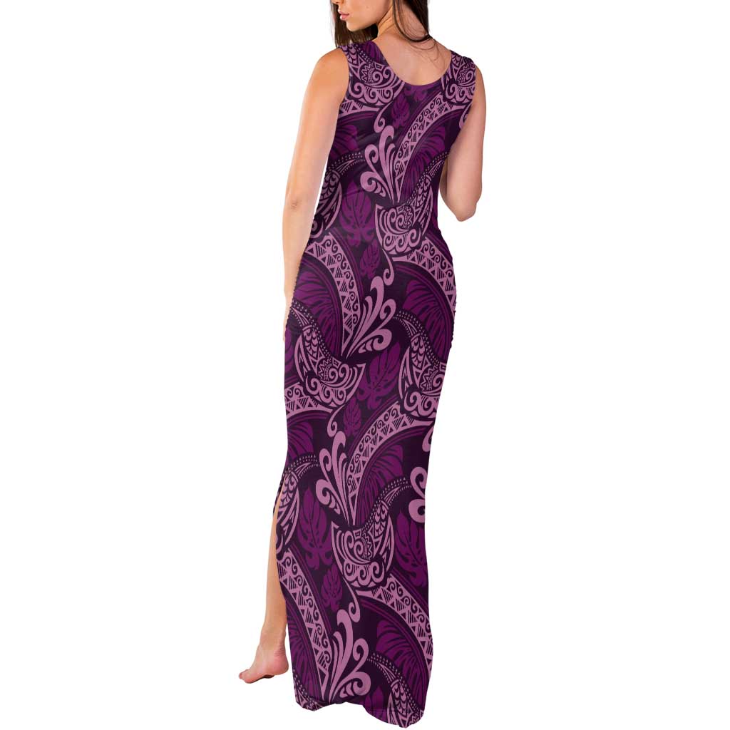 Royal Purple Monstera Tank Maxi Dress Polynesian Tribal Pattern - Polynesian Pride