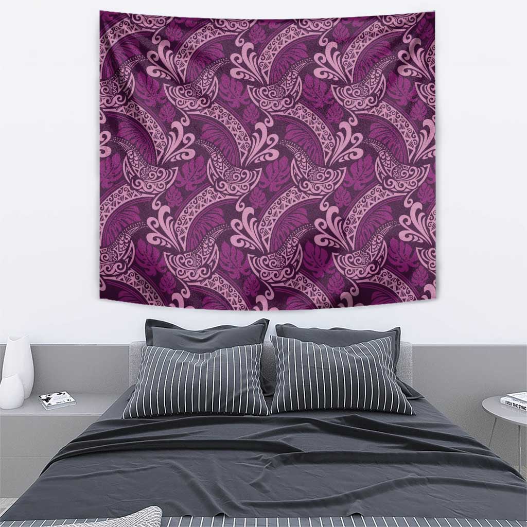 Royal Purple Monstera Tapestry Polynesian Tribal Pattern - Polynesian Pride