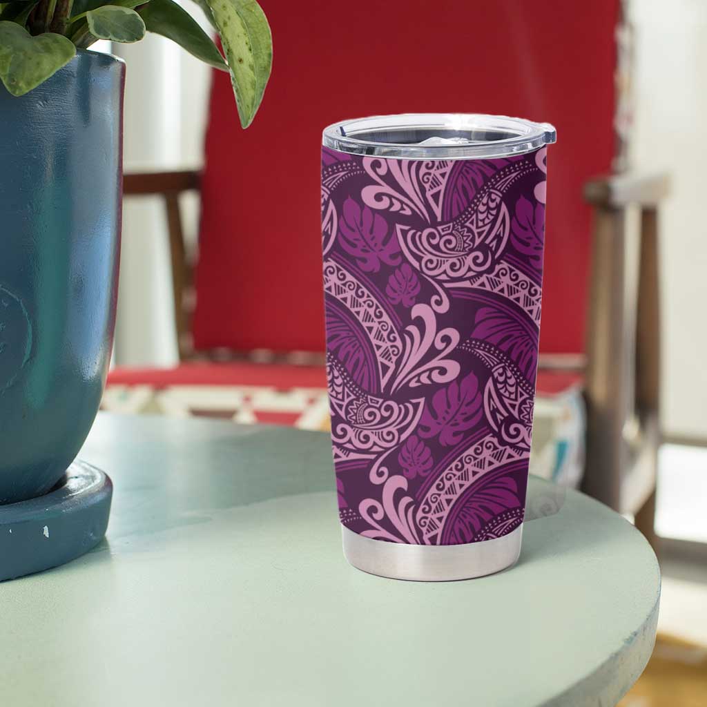 Royal Purple Monstera Tumbler Cup Polynesian Tribal Pattern - Polynesian Pride