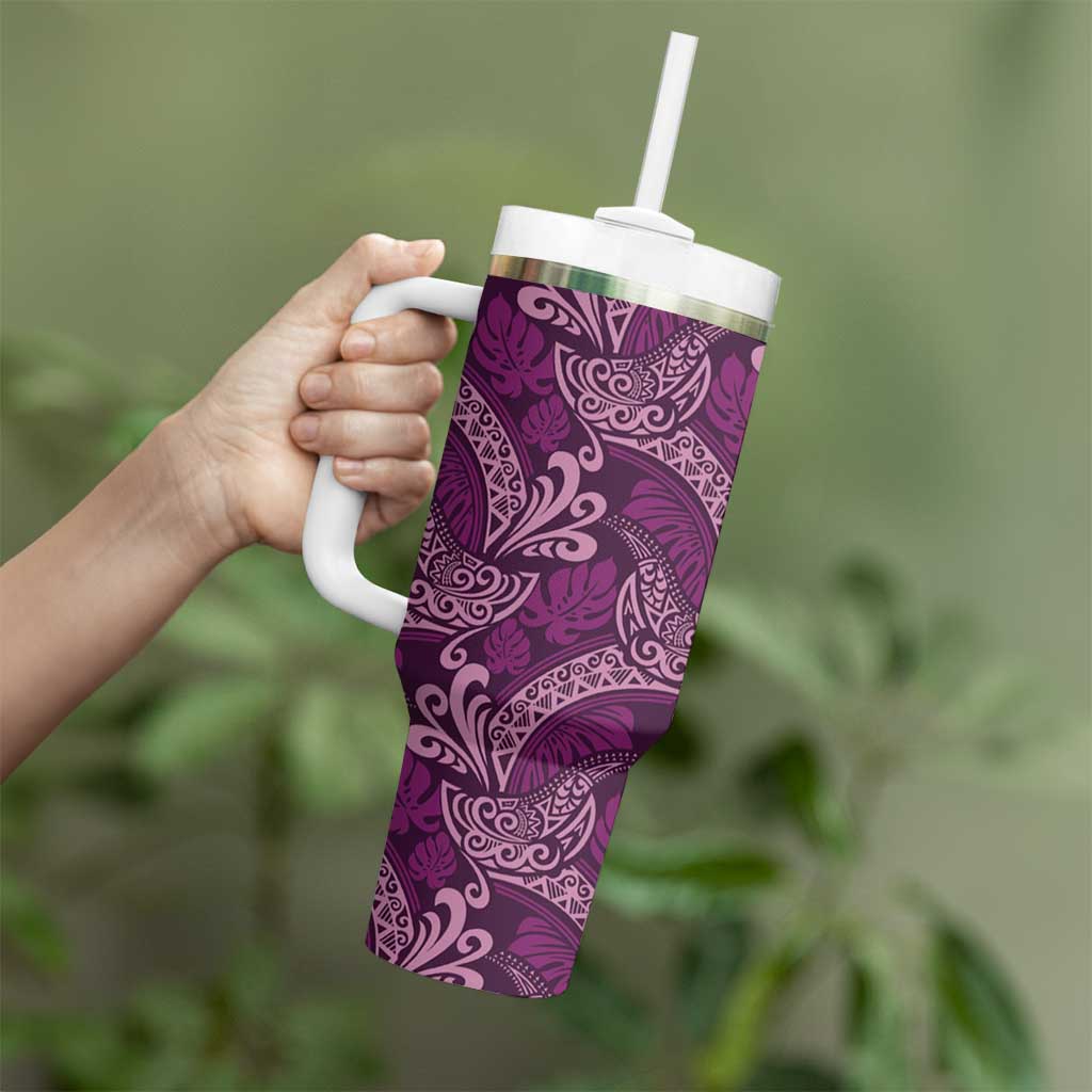 Royal Purple Monstera Tumbler With Handle Polynesian Tribal Pattern - Polynesian Pride