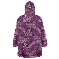 Royal Purple Monstera Wearable Blanket Hoodie Polynesian Tribal Pattern - Polynesian Pride