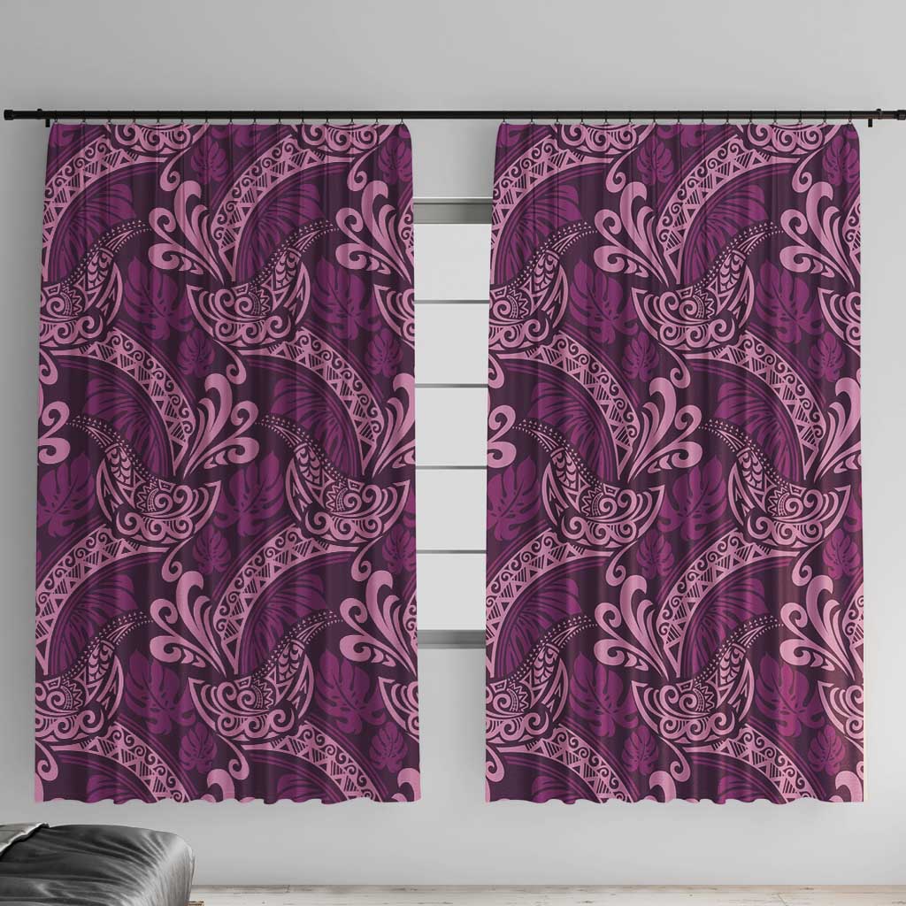 Royal Purple Monstera Window Curtain Polynesian Tribal Pattern - Polynesian Pride