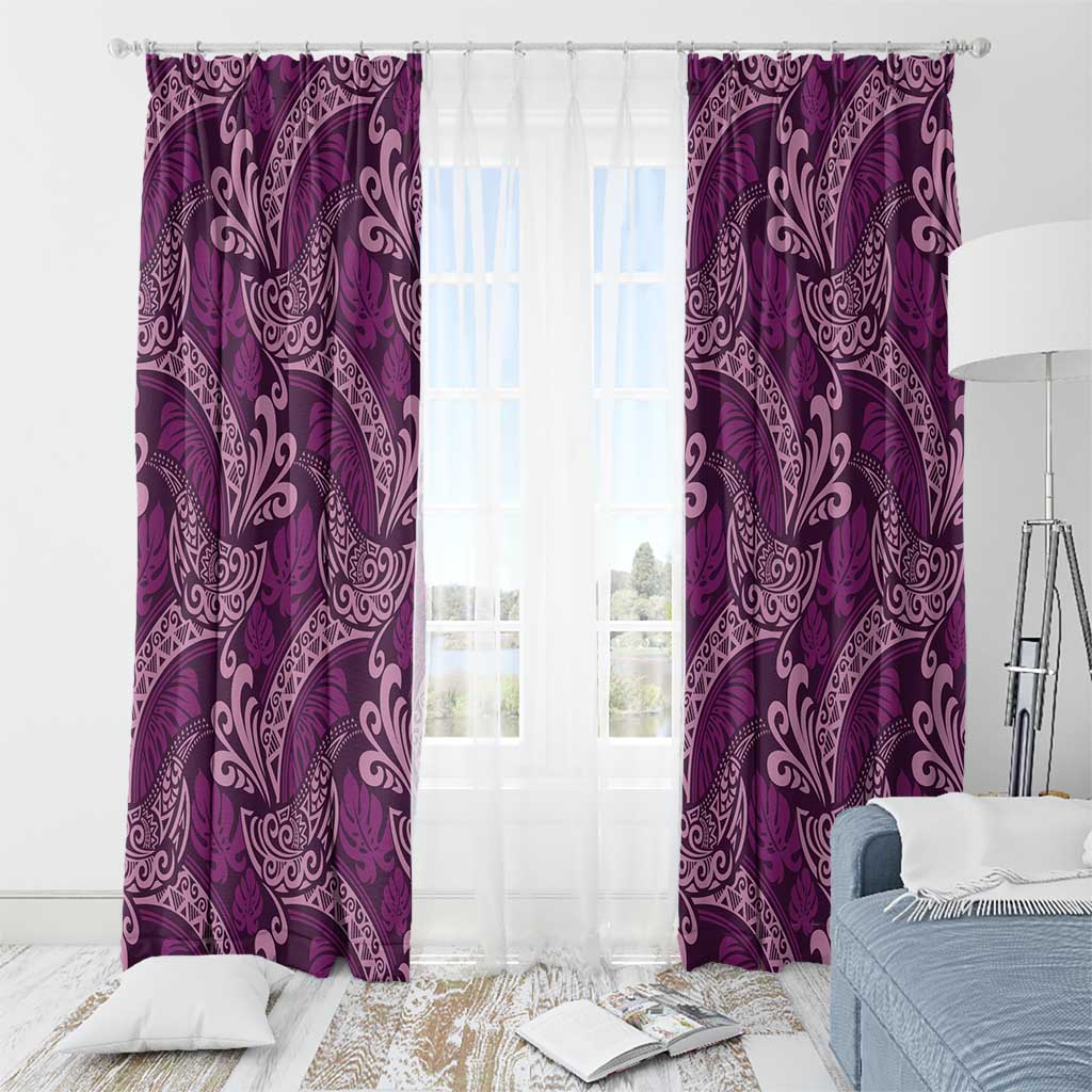 Royal Purple Monstera Window Curtain Polynesian Tribal Pattern - Polynesian Pride