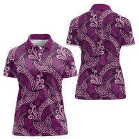 Royal Purple Monstera Women Polo Shirt Polynesian Tribal Pattern - Polynesian Pride