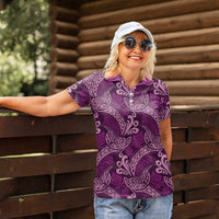 Royal Purple Monstera Women Polo Shirt Polynesian Tribal Pattern - Polynesian Pride
