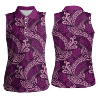 Royal Purple Monstera Women Sleeveless Polo Shirt Polynesian Tribal Pattern - Polynesian Pride