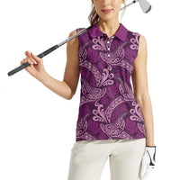 Royal Purple Monstera Women Sleeveless Polo Shirt Polynesian Tribal Pattern - Polynesian Pride