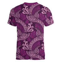 Royal Purple Monstera Women V-Neck T-Shirt Polynesian Tribal Pattern - Polynesian Pride
