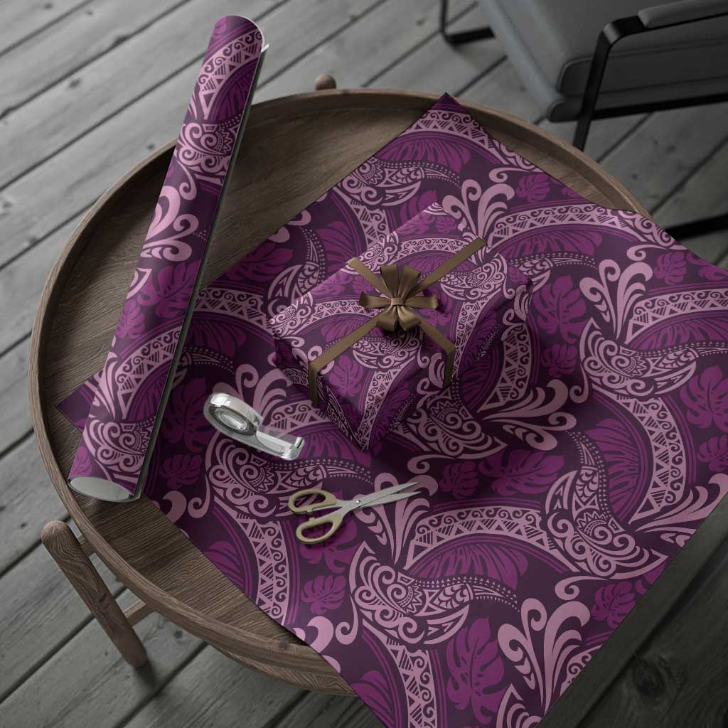 Royal Purple Monstera Wrapping Paper Polynesian Tribal Pattern - Polynesian Pride