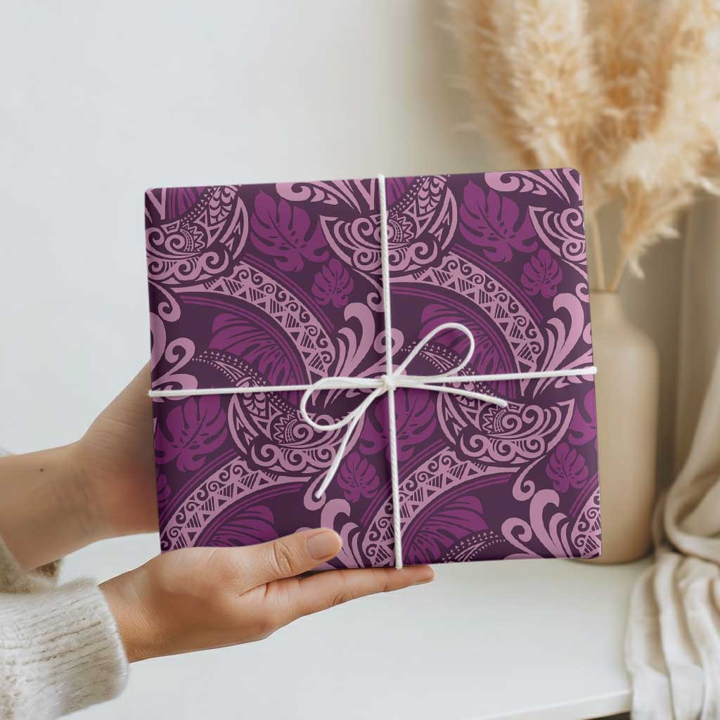 Royal Purple Monstera Wrapping Paper Polynesian Tribal Pattern - Polynesian Pride