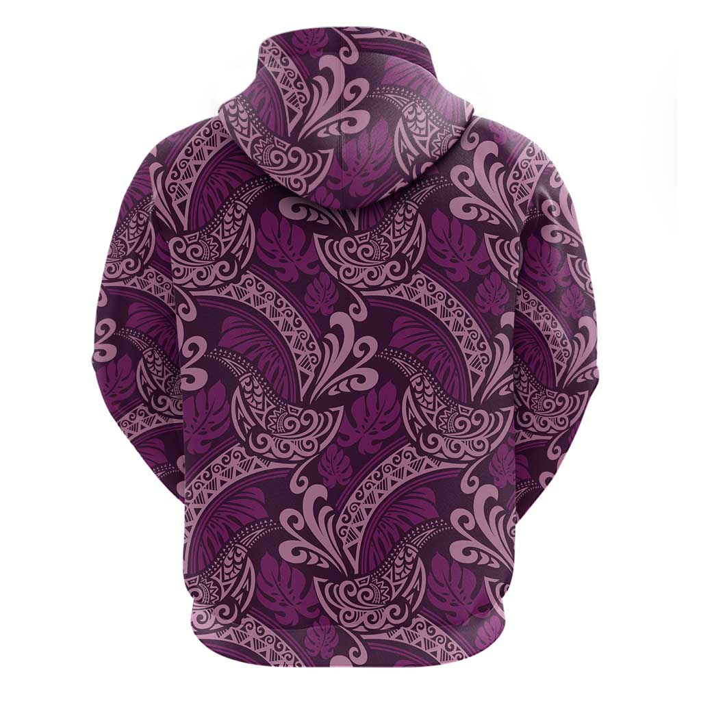 Royal Purple Monstera Zip Hoodie Polynesian Tribal Pattern - Polynesian Pride