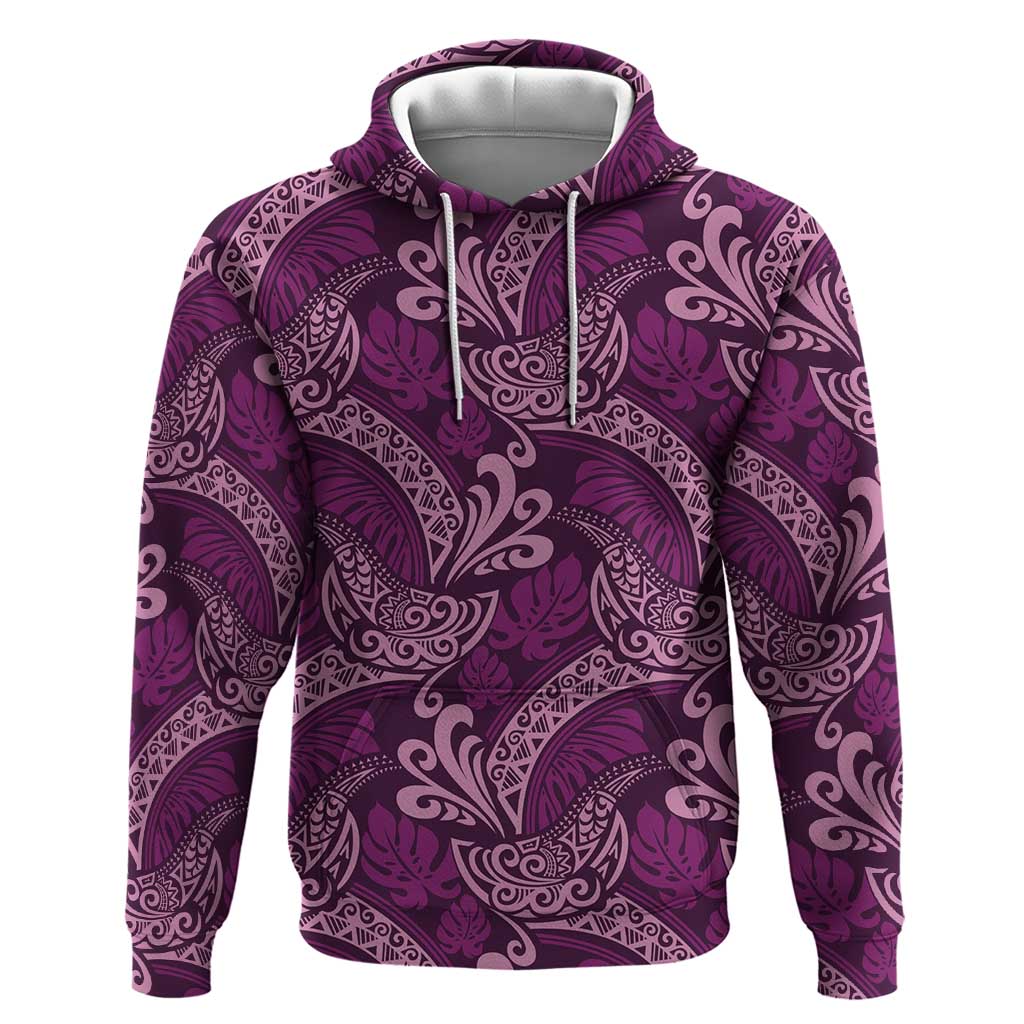 Royal Purple Monstera Zip Hoodie Polynesian Tribal Pattern - Polynesian Pride