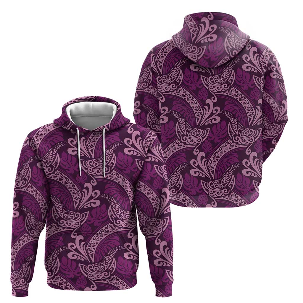 Royal Purple Monstera Zip Hoodie Polynesian Tribal Pattern - Polynesian Pride
