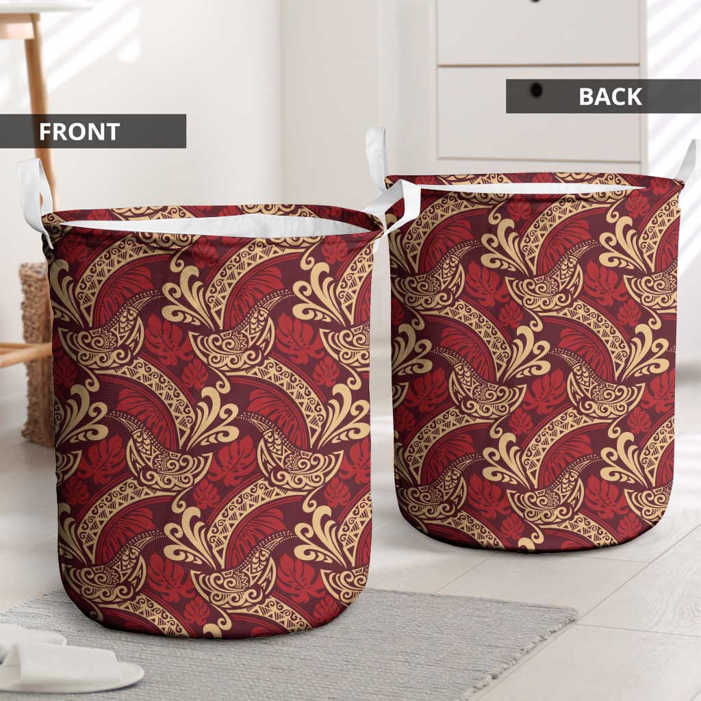 Luxury Red Monstera Laundry Basket Polynesian Tribal Pattern - Polynesian Pride