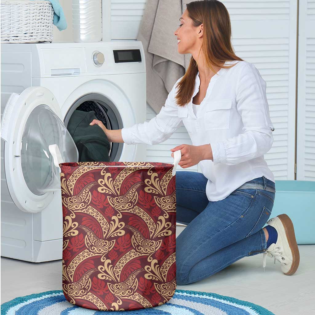 Luxury Red Monstera Laundry Basket Polynesian Tribal Pattern - Polynesian Pride