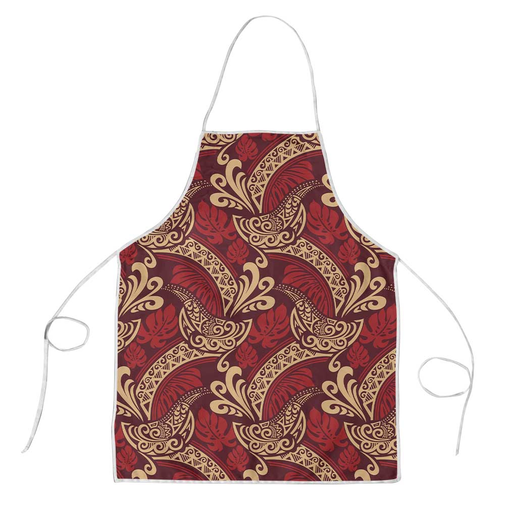 Luxury Red Monstera Apron Polynesian Tribal Pattern - Polynesian Pride