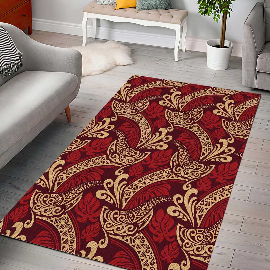 Luxury Red Monstera Area Rug Polynesian Tribal Pattern - Polynesian Pride