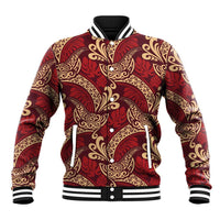 Luxury Red Monstera Baseball Jacket Polynesian Tribal Pattern - Polynesian Pride