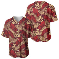Luxury Red Monstera Baseball Jersey Polynesian Tribal Pattern - Polynesian Pride