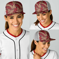 Luxury Red Monstera Baseball Net Cap Polynesian Tribal Pattern - Polynesian Pride