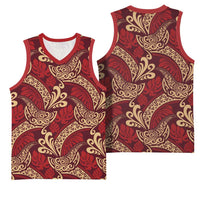 Luxury Red Monstera Basketball Jersey Polynesian Tribal Pattern - Polynesian Pride