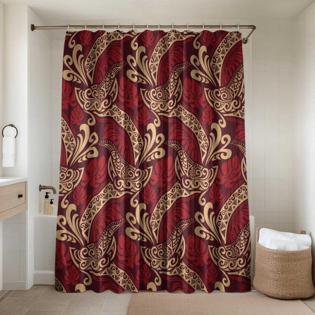 Luxury Red Monstera Bathroom Set Polynesian Tribal Pattern - Polynesian Pride