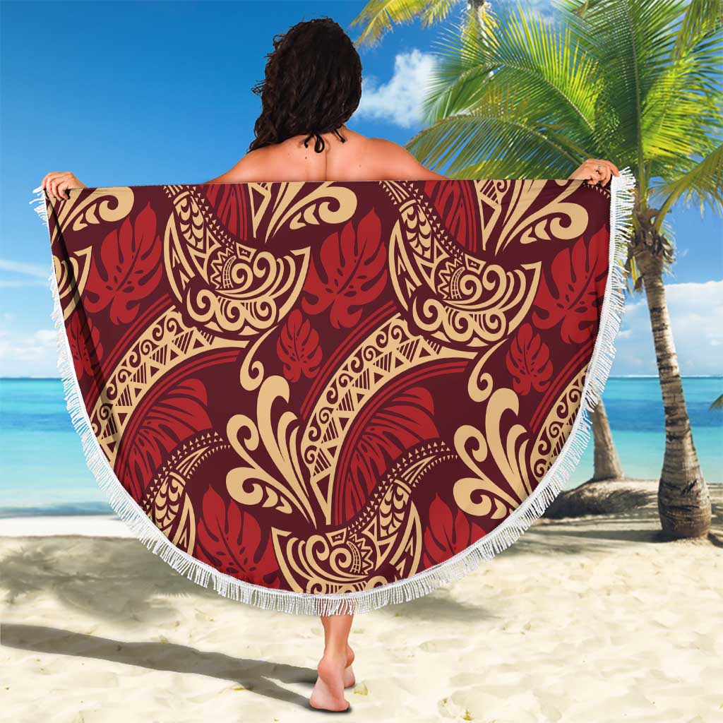 Luxury Red Monstera Beach Blanket Polynesian Tribal Pattern - Polynesian Pride