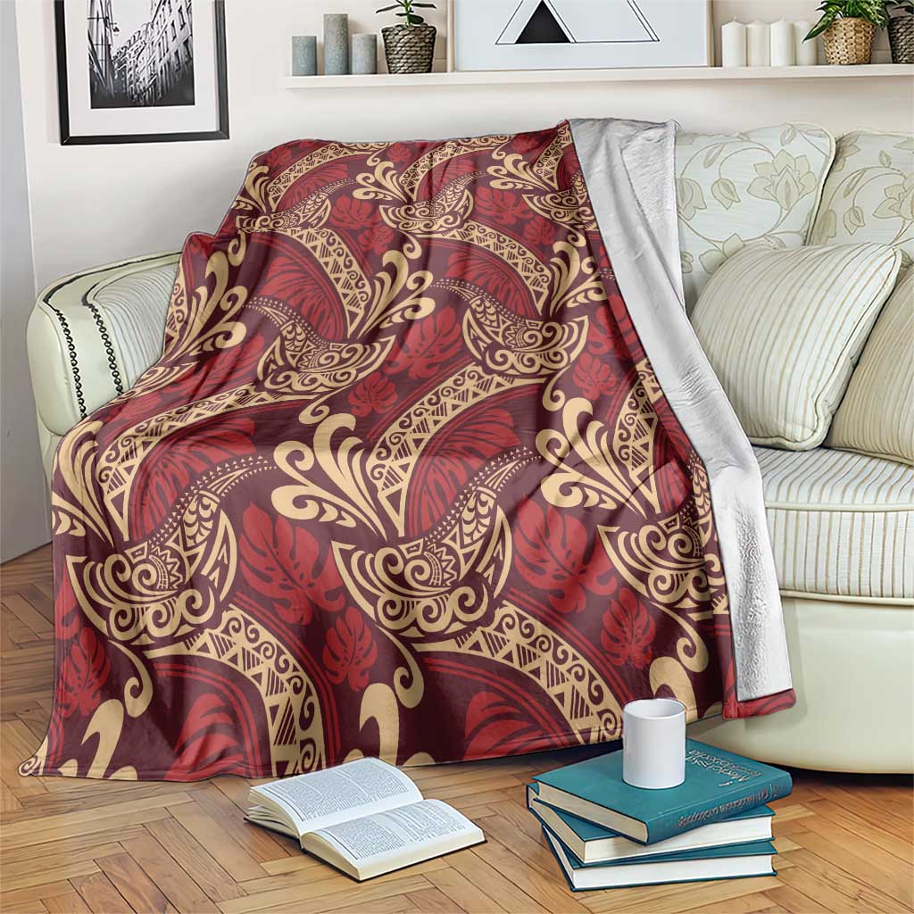 Luxury Red Monstera Blanket Polynesian Tribal Pattern - Polynesian Pride