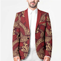 Luxury Red Monstera Blazer Polynesian Tribal Pattern - Polynesian Pride